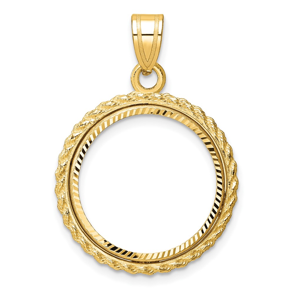 Wideband Distinguished Coin Jewelry 14k Polished and Diamond-cut with Casted Rope 18.0mm Prong Coin Bezel Pendant (C8186/18.0)
