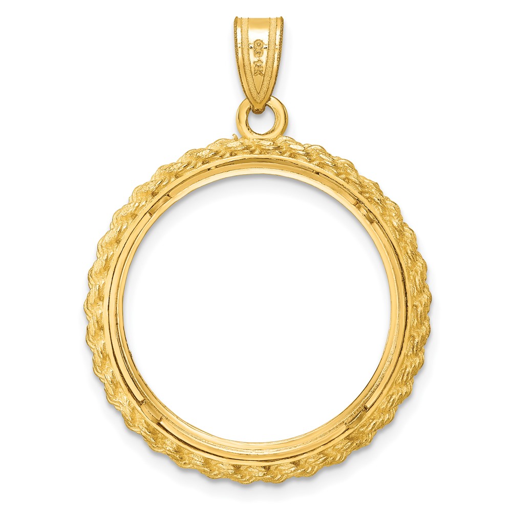 Wideband Distinguished Coin Jewelry 14k Polished and Diamond-cut with Casted Rope 22.0mm Prong Coin Bezel Pendant (C8186/22.0)