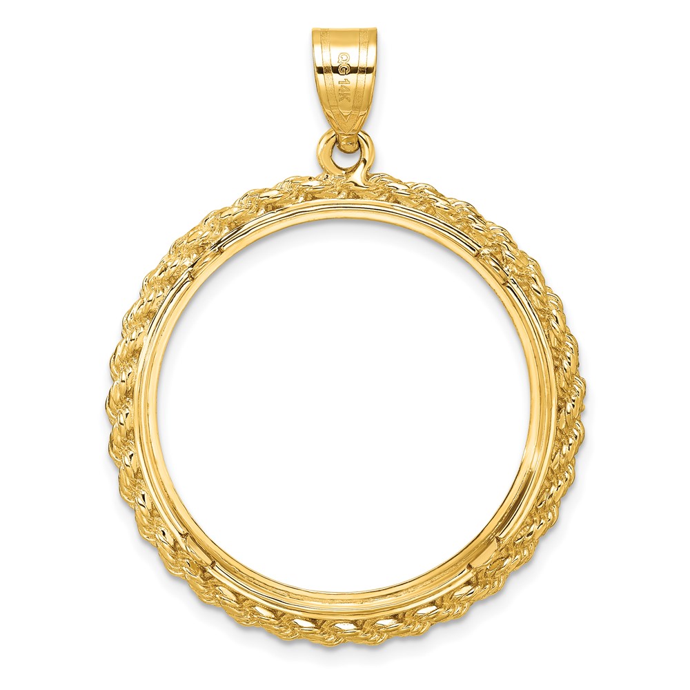 Wideband Distinguished Coin Jewelry 14k Polished and Diamond-cut with Casted Rope 27.0mm Prong Coin Bezel Pendant (C8186/27.0)