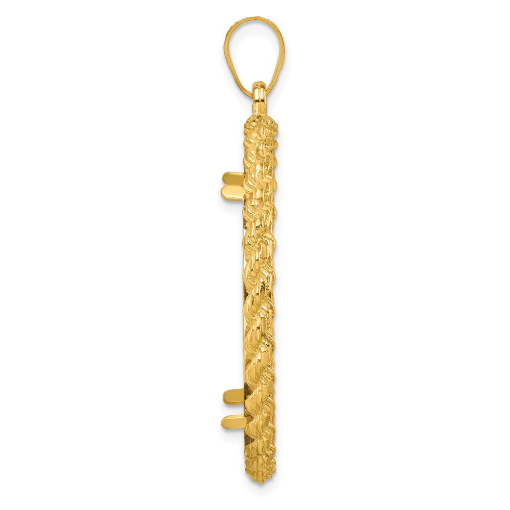 Wideband Distinguished Coin Jewelry 14k Polished and Diamond-cut with Casted Rope 32.0mm Prong Coin Bezel Pendant (C8185D/32.0)
