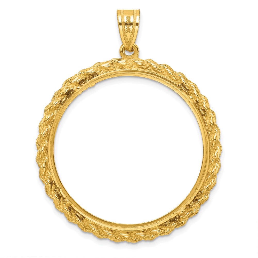 Wideband Distinguished Coin Jewelry 14k Polished and Diamond-cut with Casted Rope 32.0mm Prong Coin Bezel Pendant (C8185D/32.0)