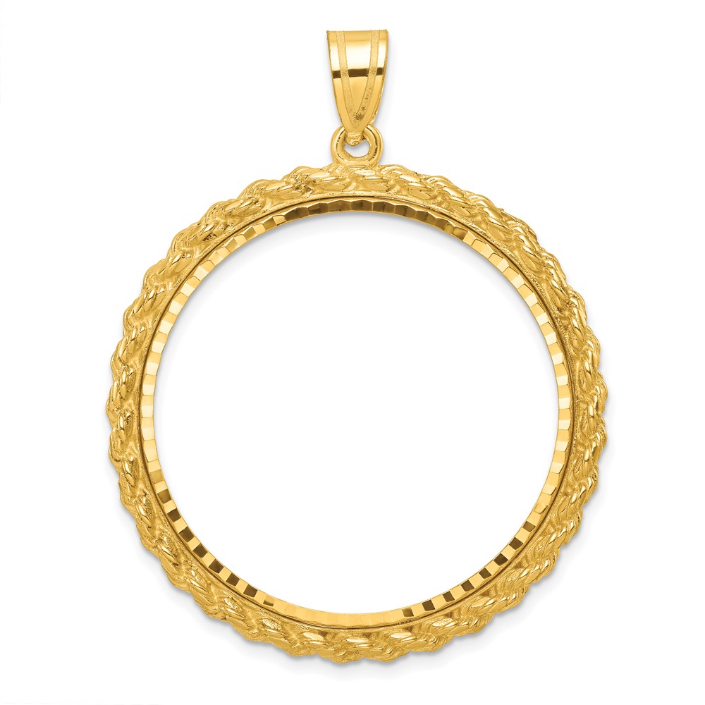 Wideband Distinguished Coin Jewelry 14k Polished and Diamond-cut with Casted Rope 32.0mm Prong Coin Bezel Pendant (C8185D/32.0)