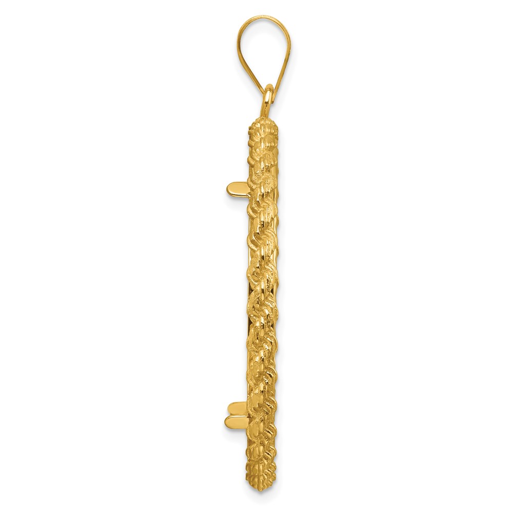 Wideband Distinguished Coin Jewelry 14k Polished and Diamond-cut with Casted Rope 32.7mm Prong Coin Bezel Pendant (C8186/32.7)