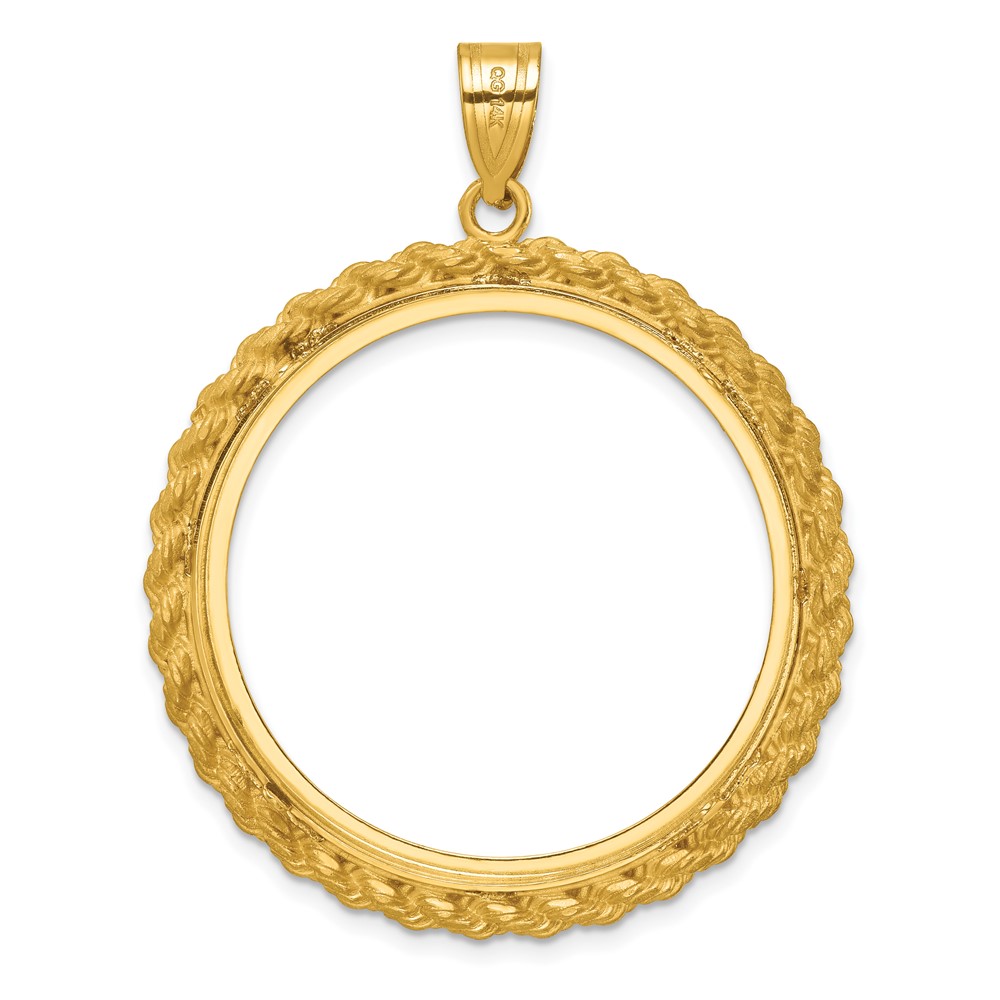 Wideband Distinguished Coin Jewelry 14k Polished and Diamond-cut with Casted Rope 32.7mm Prong Coin Bezel Pendant (C8186/32.7)