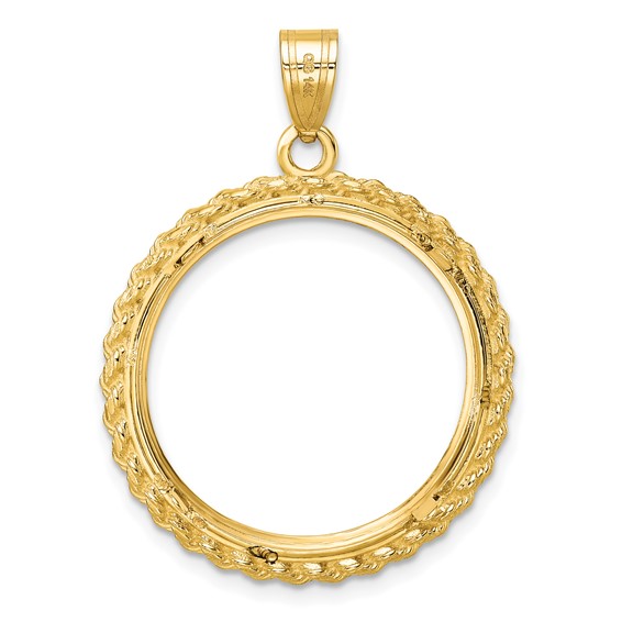 14ky Casted Rope Prong Coin Bezel Pendant                             