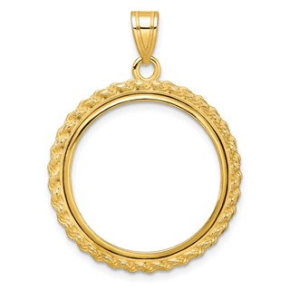 Wideband Distinguished Coin Jewelry 10k Polished with Casted Rope 22.0mm Prong Coin Bezel Pendant