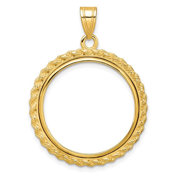Wideband Distinguished Coin Jewelry 10k Polished with Casted Rope 22.0mm Prong Coin Bezel Pendant