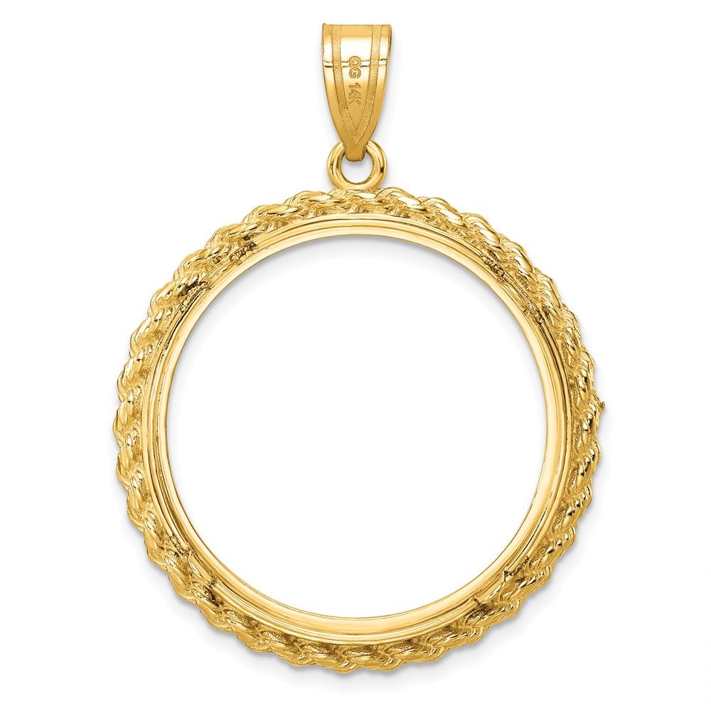 Wideband Distinguished Coin Jewelry 14k Polished with Casted Rope 27.0mm Prong Coin Bezel Pendant (C8185/27.0)