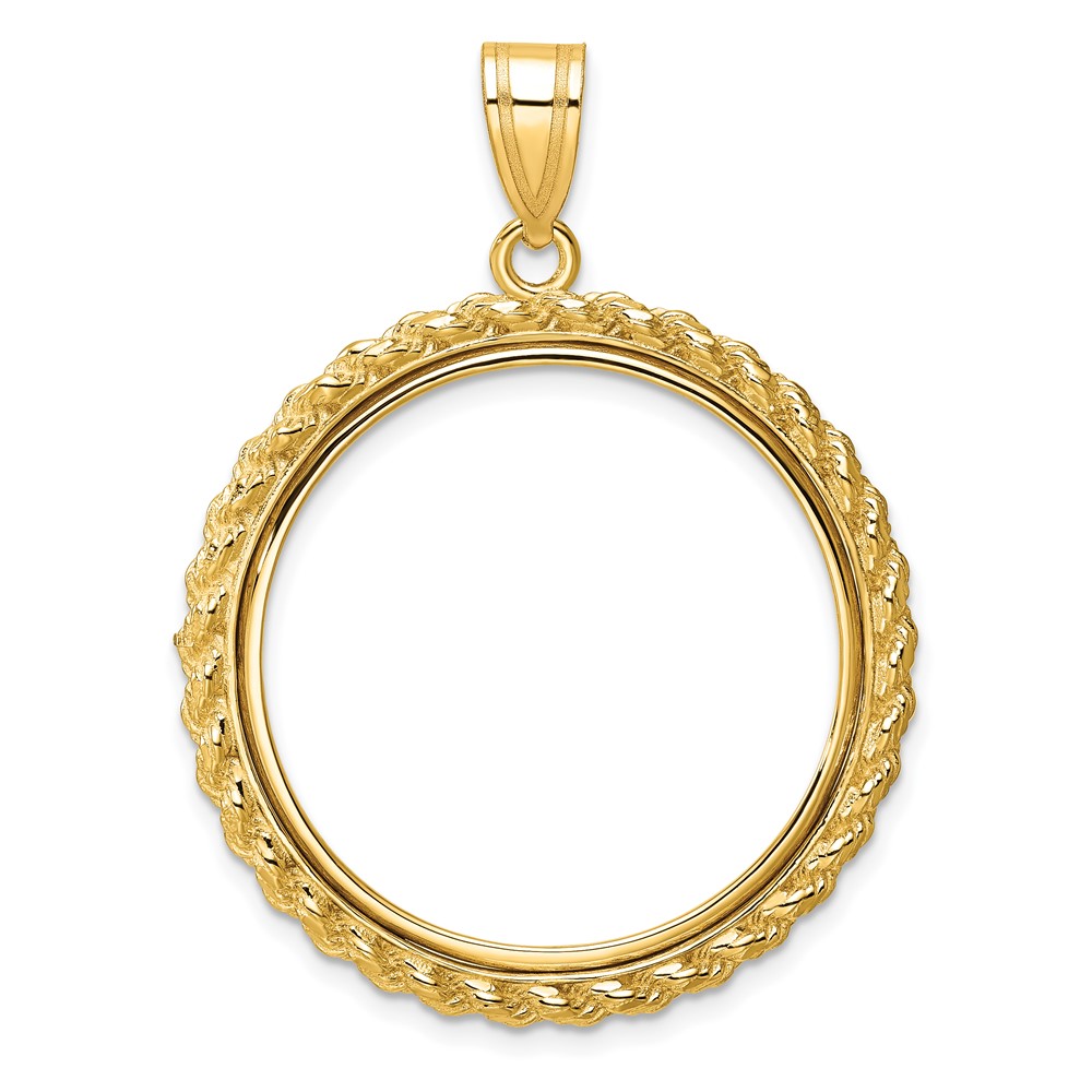 Wideband Distinguished Coin Jewelry 14k Polished with Casted Rope 27.0mm Prong Coin Bezel Pendant (C8185/27.0)
