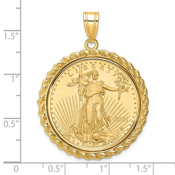 Wideband Distinguished Coin Jewelry 10k Polished with Casted Rope Mounted 1/2oz American Eagle Prong Coin Bezel Pendant