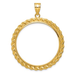 Wideband Distinguished Coin Jewelry 10k Polished with Casted Rope 32.7mm Prong Coin Bezel Pendant