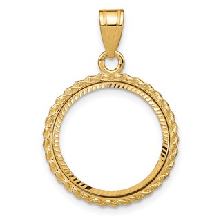 Wideband Distinguished Coin Jewelry 10k Polished and Diamond-cut with Casted Rope 16.5mm Prong Coin Bezel Pendant