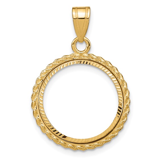 Wideband Distinguished Coin Jewelry 10k Polished and Diamond-cut with Casted Rope 16.5mm Prong Coin Bezel Pendant