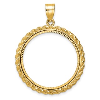 Wideband Distinguished Coin Jewelry 10k Polished and Diamond-cut with Casted Rope 27.0mm Prong Coin Bezel Pendant