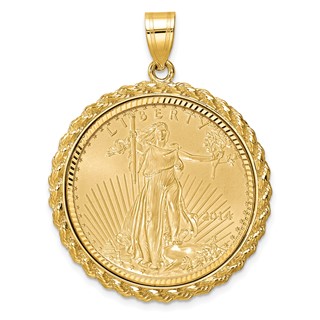 Wideband Distinguished Coin Jewelry 10k Polished and Diamond-cut with Casted Rope Mounted 1/2oz American Eagle Prong Coin Bezel Pendant