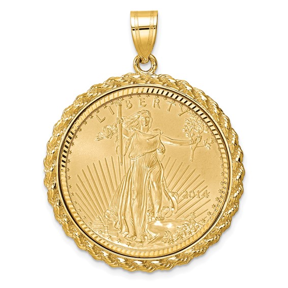 Wideband Distinguished Coin Jewelry 10k Polished and Diamond-cut with Casted Rope Mounted 1/2oz American Eagle Prong Coin Bezel Pendant