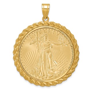 Wideband Distinguished Coin Jewelry 10k Polished and Diamond-cut with Casted Rope Mounted 1oz American Eagle Prong Coin Bezel Pendant