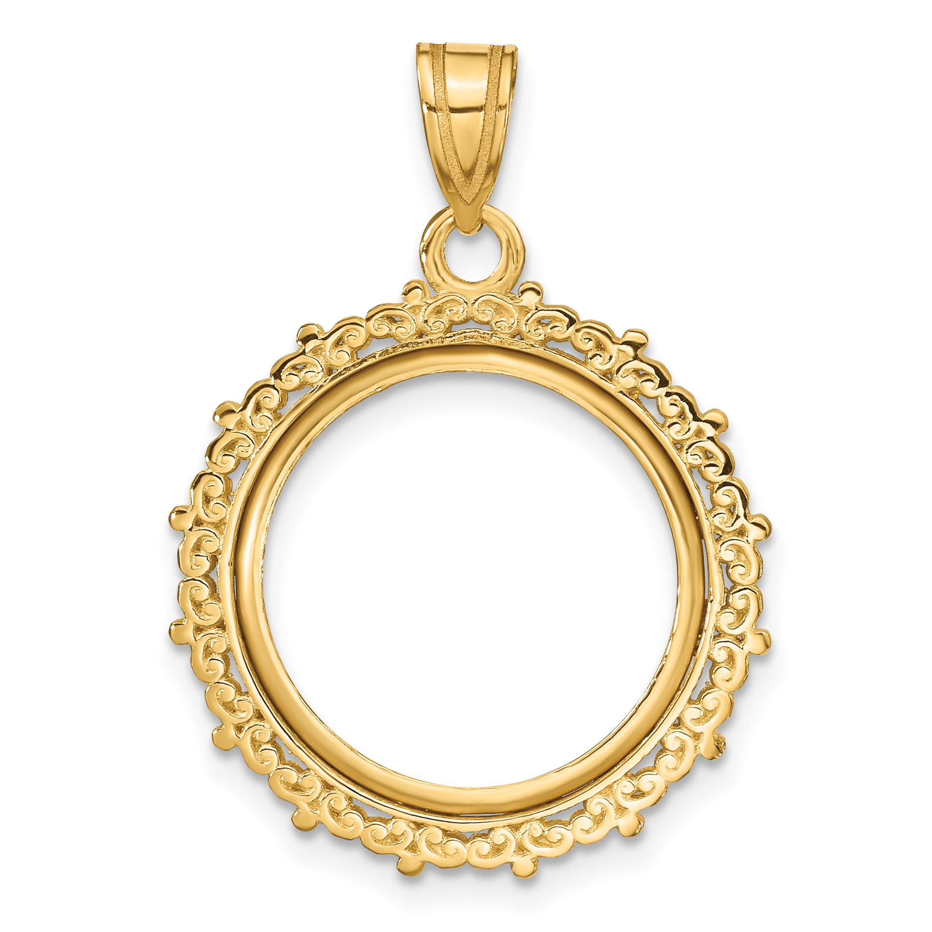 Wideband Distinguished Coin Jewelry 14k Polished Fancy 16.5mm Prong Coin Bezel Pendant (C8187/16.5)