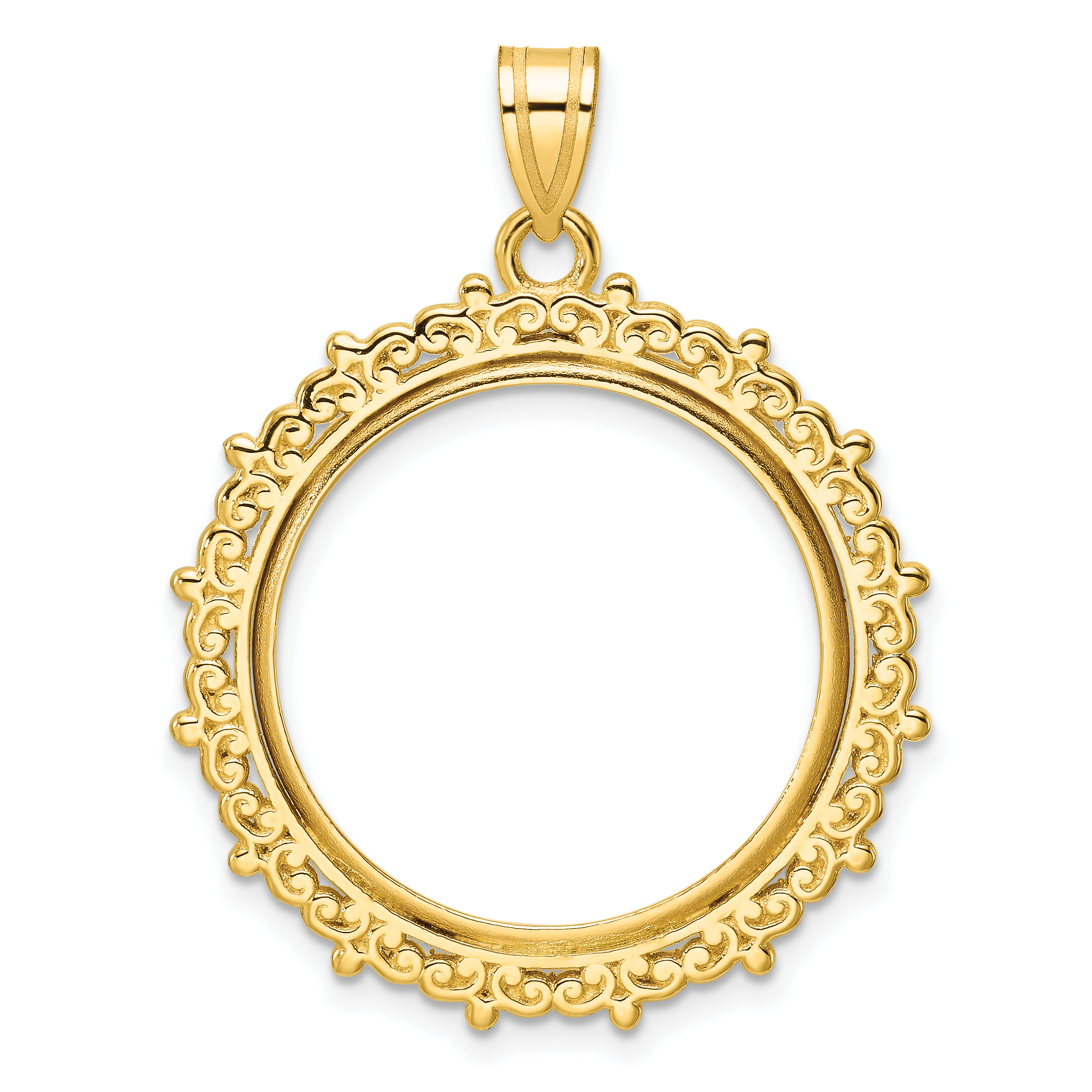 Wideband Distinguished Coin Jewelry 14k Polished Fancy 22.0mm Prong Coin Bezel Pendant (C8187/22.0)