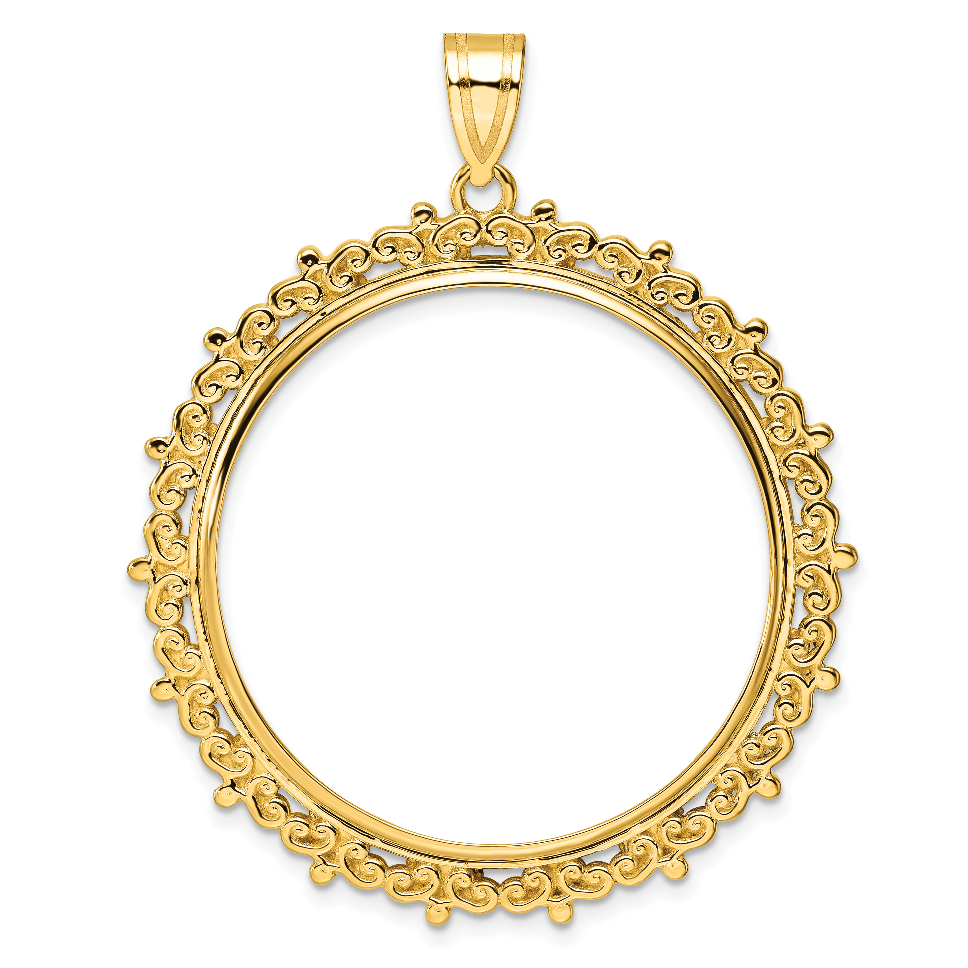 Wideband Distinguished Coin Jewelry 14k Polished Fancy 32.7mm Prong Coin Bezel Pendant (C8187/32.7)