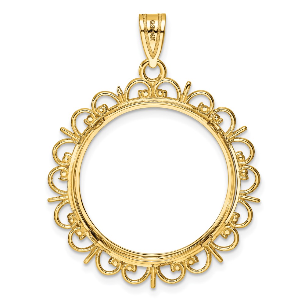 Wideband Distinguished Coin Jewelry 14k Polished and Diamond-cut Fancy 22.0mm Prong Coin Bezel Pendant (C8198/22.0)