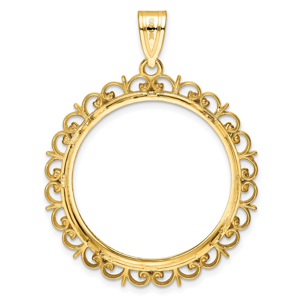 Wideband Distinguished Coin Jewelry 14k Polished and Diamond-cut Fancy 27.0mm Prong Coin Bezel Pendant (C8190D/27.0)