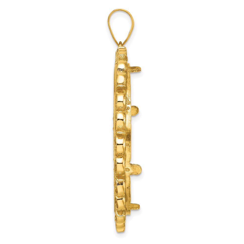 Wideband Distinguished Coin Jewelry 14k Polished and Diamond-cut Fancy 32.7mm Prong Coin Bezel Pendant (C8198/32.7)