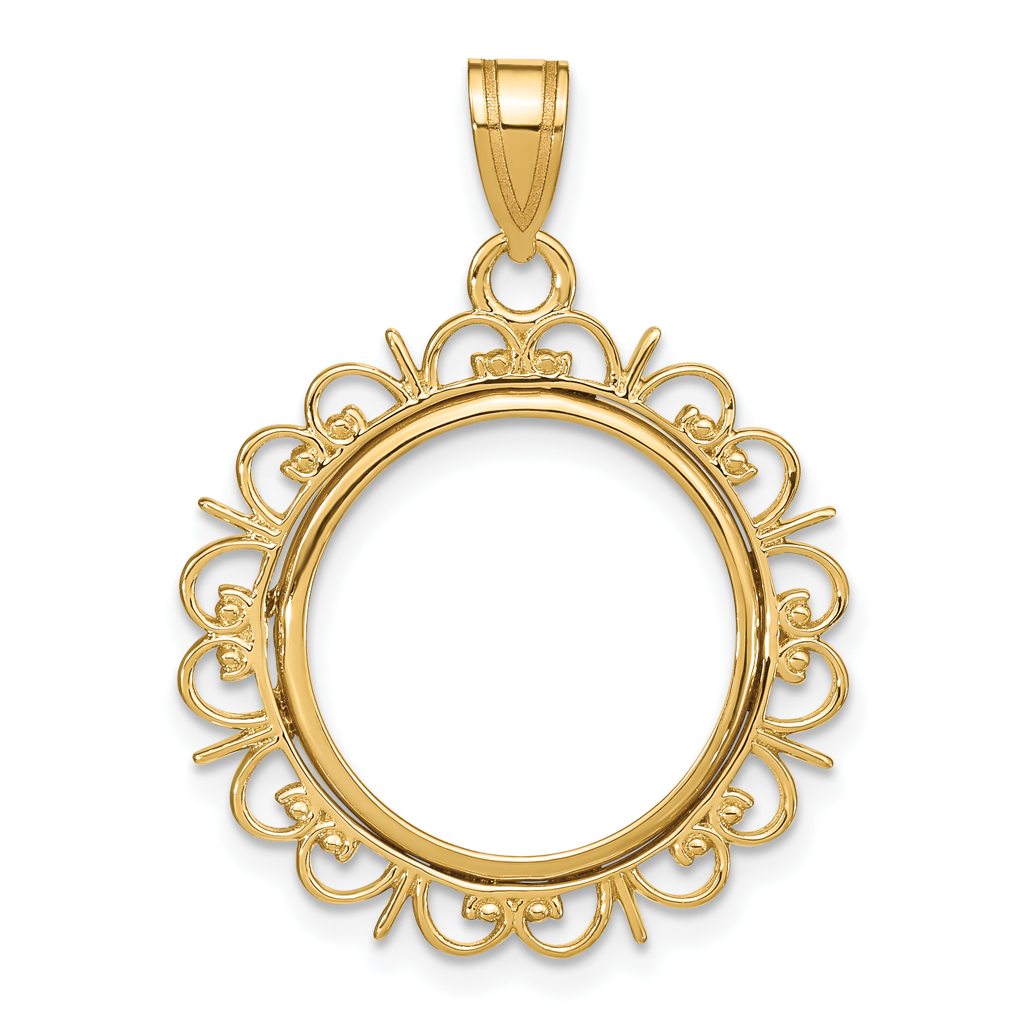 Wideband Distinguished Coin Jewelry 14k Polished Fancy 16.5mm Prong Coin Bezel Pendant (C8190/16.5)