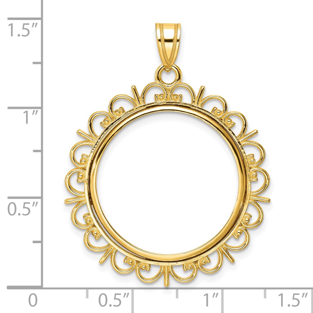 Wideband Distinguished Coin Jewelry 14k Polished Fancy 22.0mm Prong Coin Bezel Pendant (C8190/22.0)