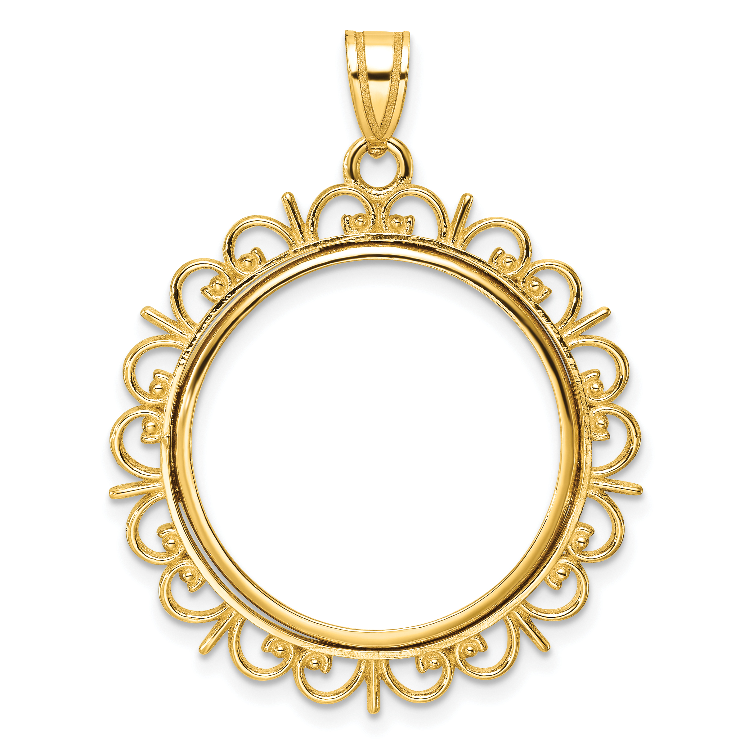 Wideband Distinguished Coin Jewelry 14k Polished Fancy 22.0mm Prong Coin Bezel Pendant (C8190/22.0)