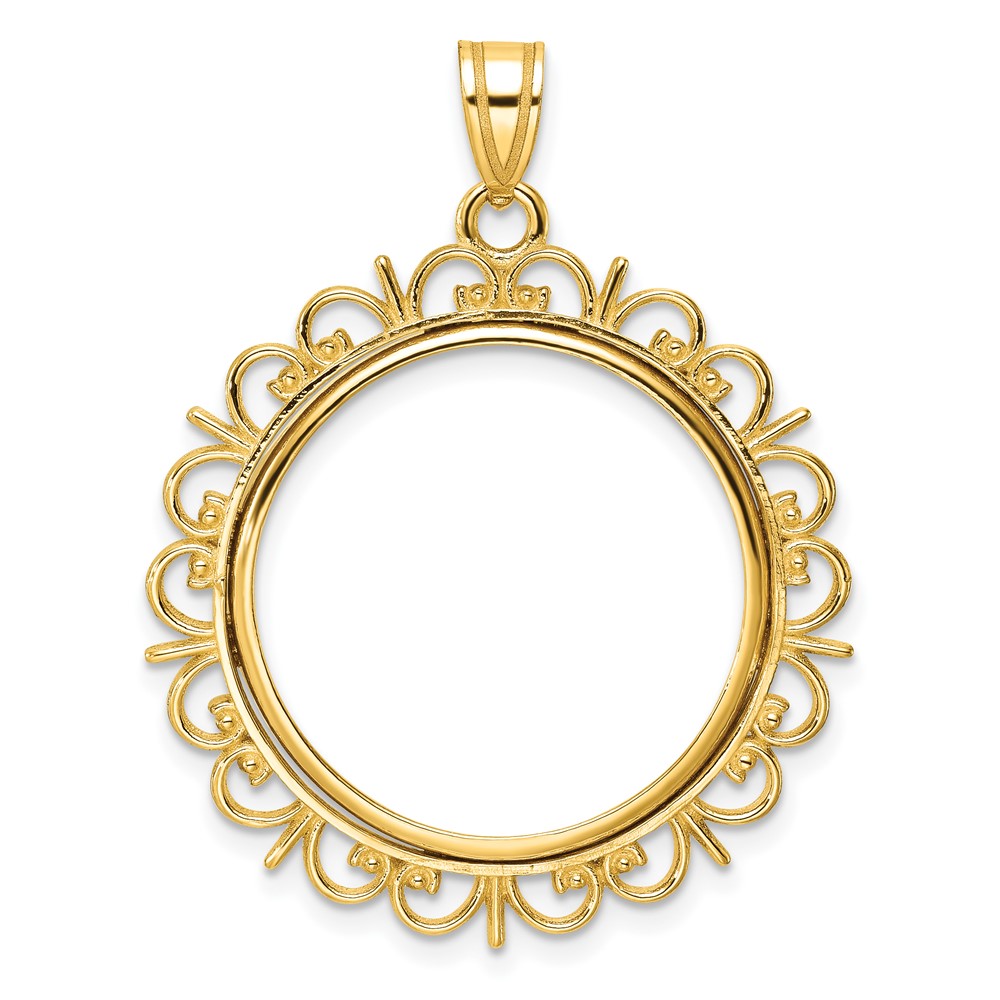 Wideband Distinguished Coin Jewelry 14k Polished Fancy 22.0mm Prong Coin Bezel Pendant (C8190/22.0)