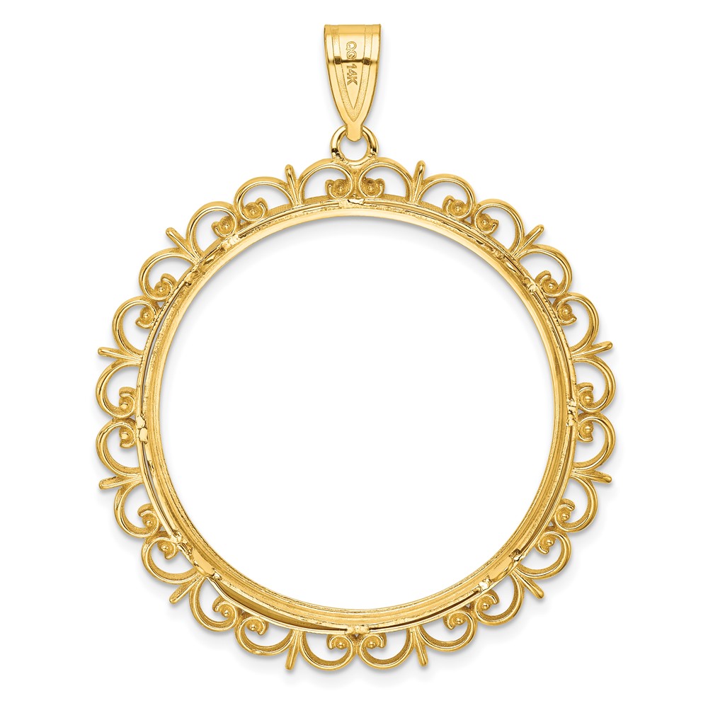 Wideband Distinguished Coin Jewelry 14k Polished Fancy 32.7mm Prong Coin Bezel Pendant (C8190/32.7)
