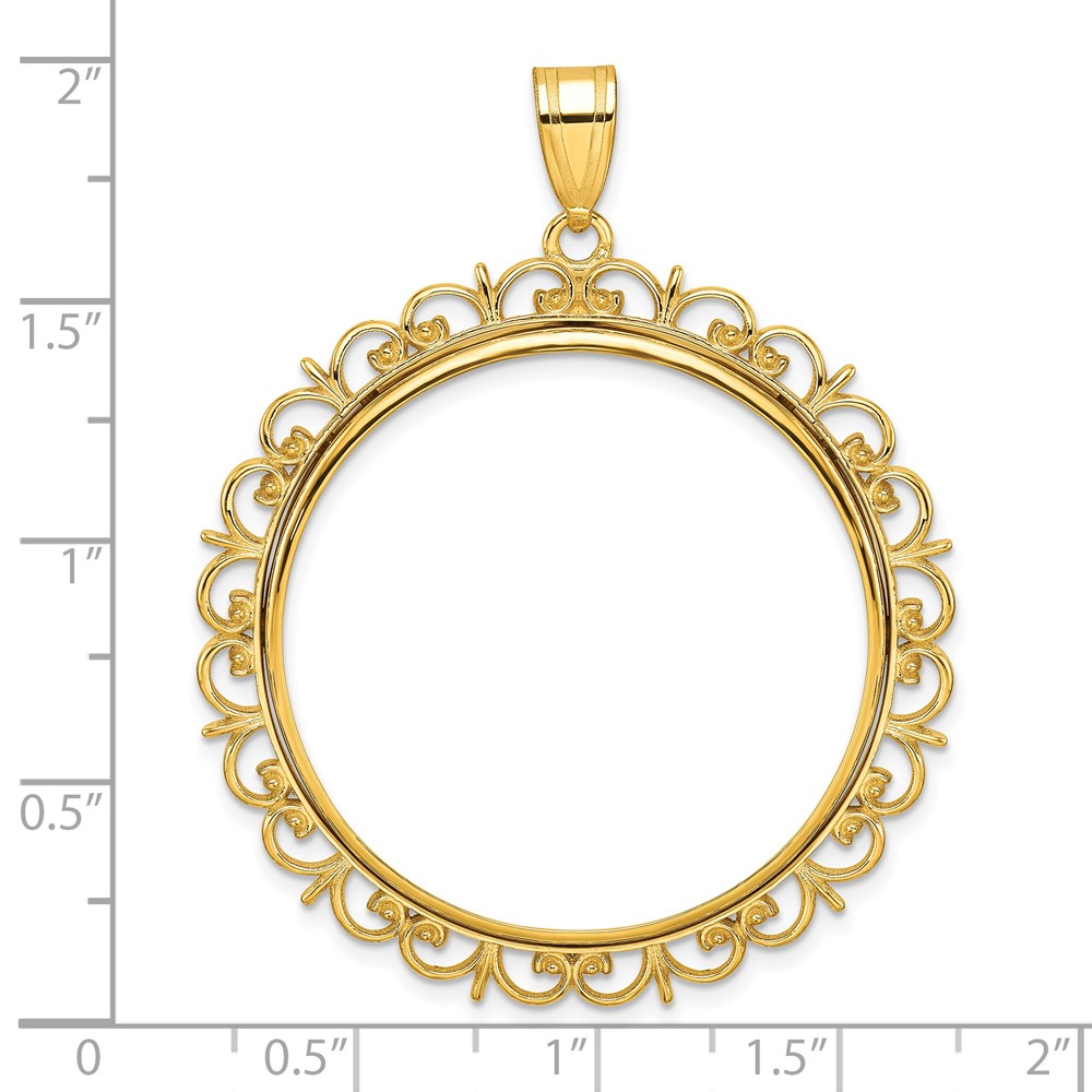 Wideband Distinguished Coin Jewelry 14k Polished Fancy 32.7mm Prong Coin Bezel Pendant (C8190/32.7)