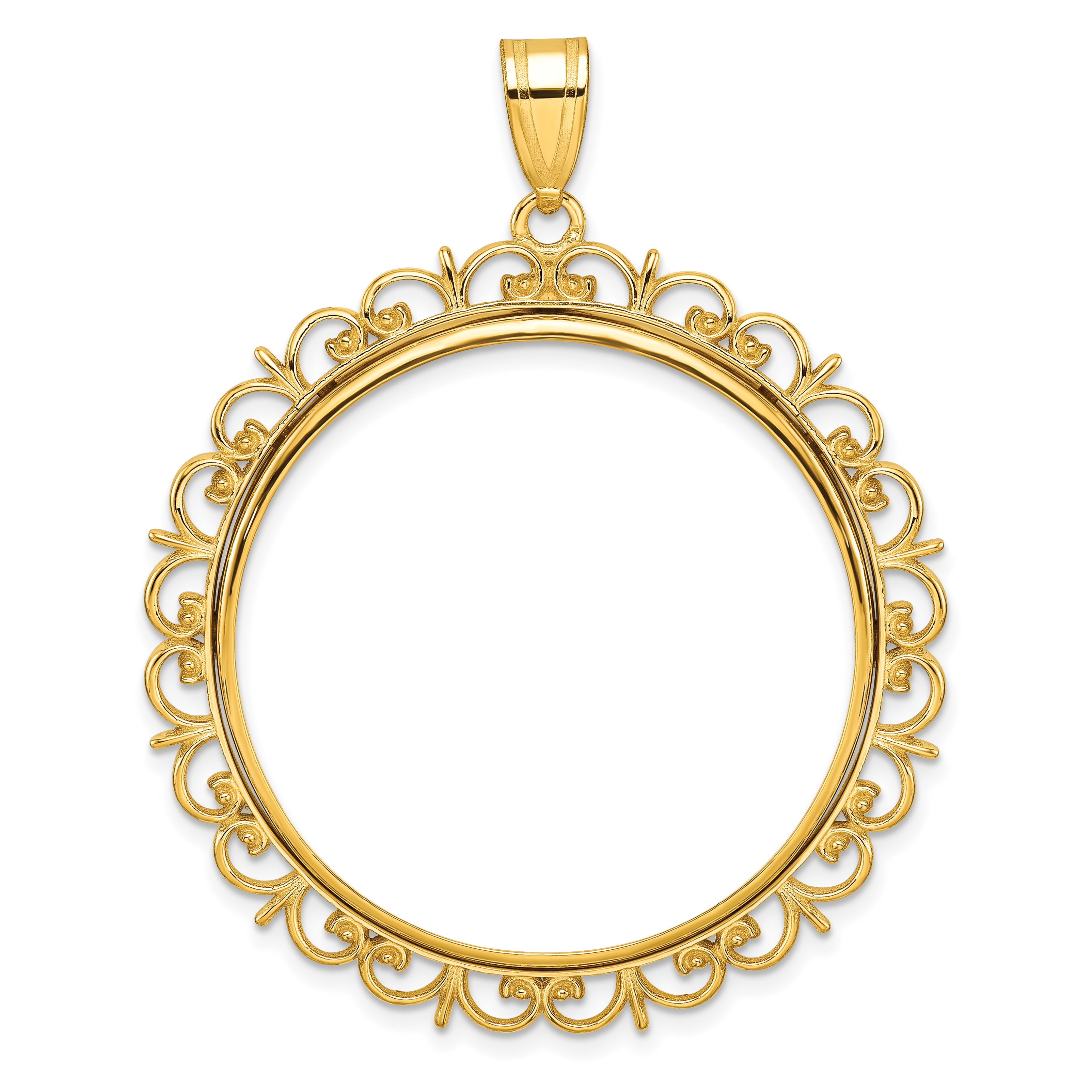 Wideband Distinguished Coin Jewelry 14k Polished Fancy 32.7mm Prong Coin Bezel Pendant (C8190/32.7)