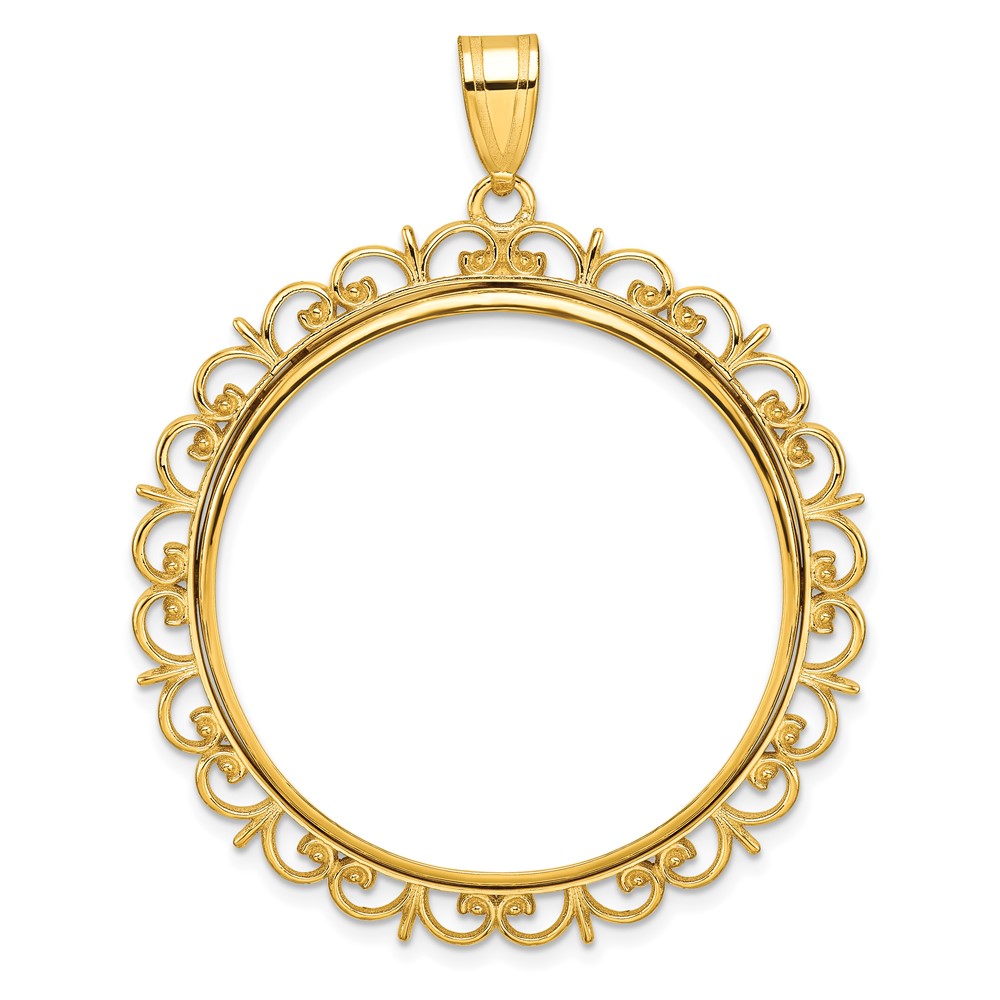 Wideband Distinguished Coin Jewelry 14k Polished Fancy 32.7mm Prong Coin Bezel Pendant (C8190/32.7)