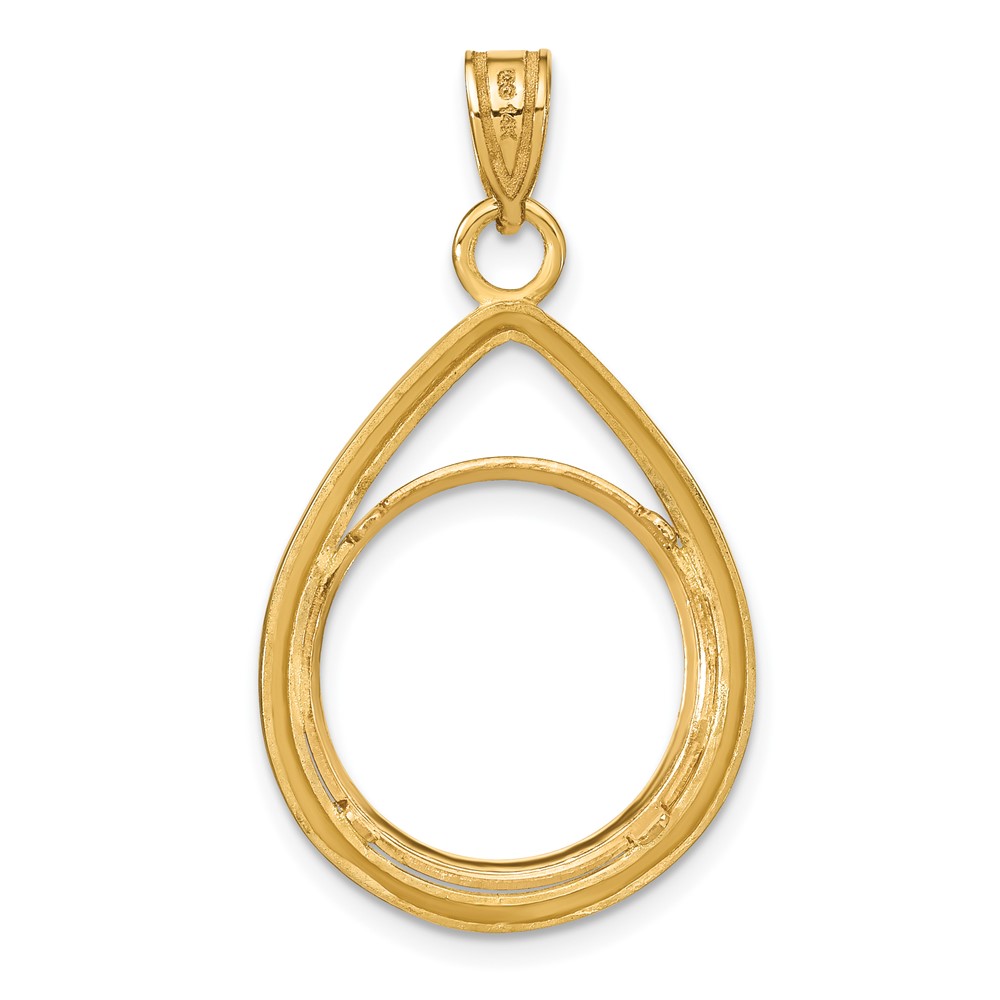 Wideband Distinguished Coin Jewelry 14k Polished and Diamond-cut Lightweight Teardrop 16.5mm Prong Coin Bezel Pendant (C8192/16.5)