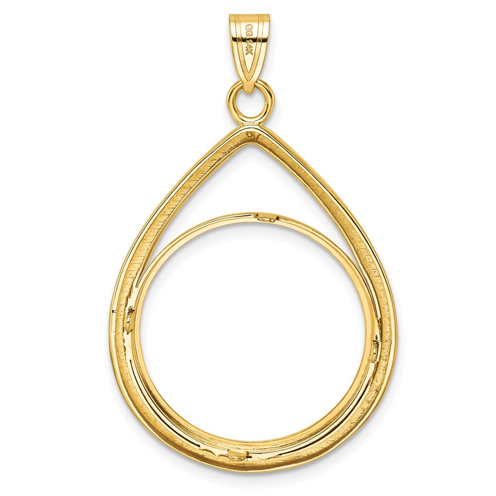 Wideband Distinguished Coin Jewelry 14k Polished and Diamond-cut Lightweight Teardrop 22.0mm Prong Coin Bezel Pendant (C8192/22.0)