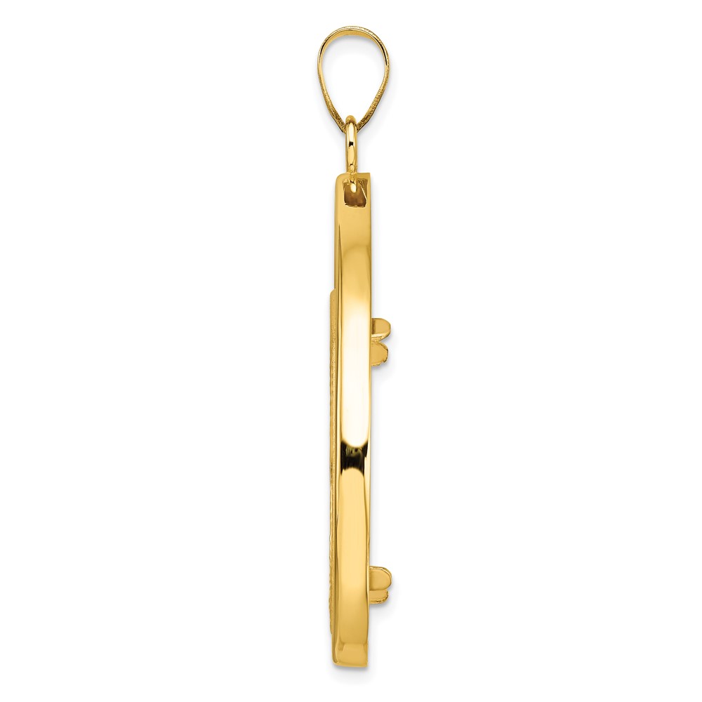 Wideband Distinguished Coin Jewelry 14k Polished and Diamond-cut Lightweight Teardrop 27.0mm Prong Coin Bezel Pendant (C8192/27.0)