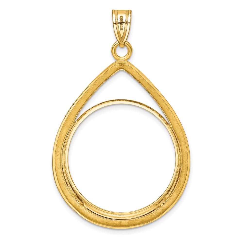 Wideband Distinguished Coin Jewelry 14k Polished and Diamond-cut Lightweight Teardrop 27.0mm Prong Coin Bezel Pendant (C8192/27.0)