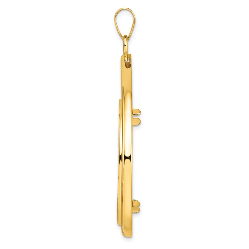 Wideband Distinguished Coin Jewelry 14k Polished and Diamond-cut Lightweight Teardrop 32.7mm Prong Coin Bezel Pendant (C8192/32.7)