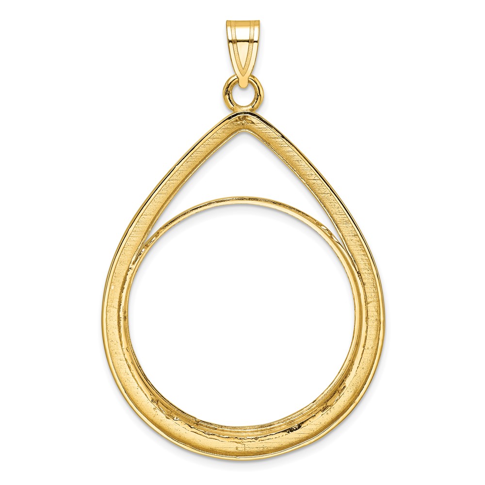 Wideband Distinguished Coin Jewelry 14k Polished and Diamond-cut Lightweight Teardrop 32.7mm Prong Coin Bezel Pendant (C8192/32.7)