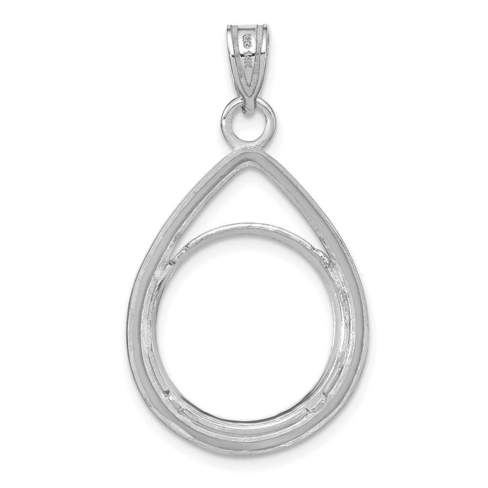 Wideband Distinguished Coin Jewelry 14k White Gold Polished and Diamond-cut Teardrop 16.5mm Prong Coin Bezel Pendant (C8192W/16.5)