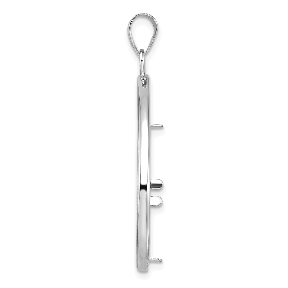 Wideband Distinguished Coin Jewelry 14k White Gold Polished and Diamond-cut Teardrop 22.0mm Prong Coin Bezel Pendant (C8192W/22.0)
