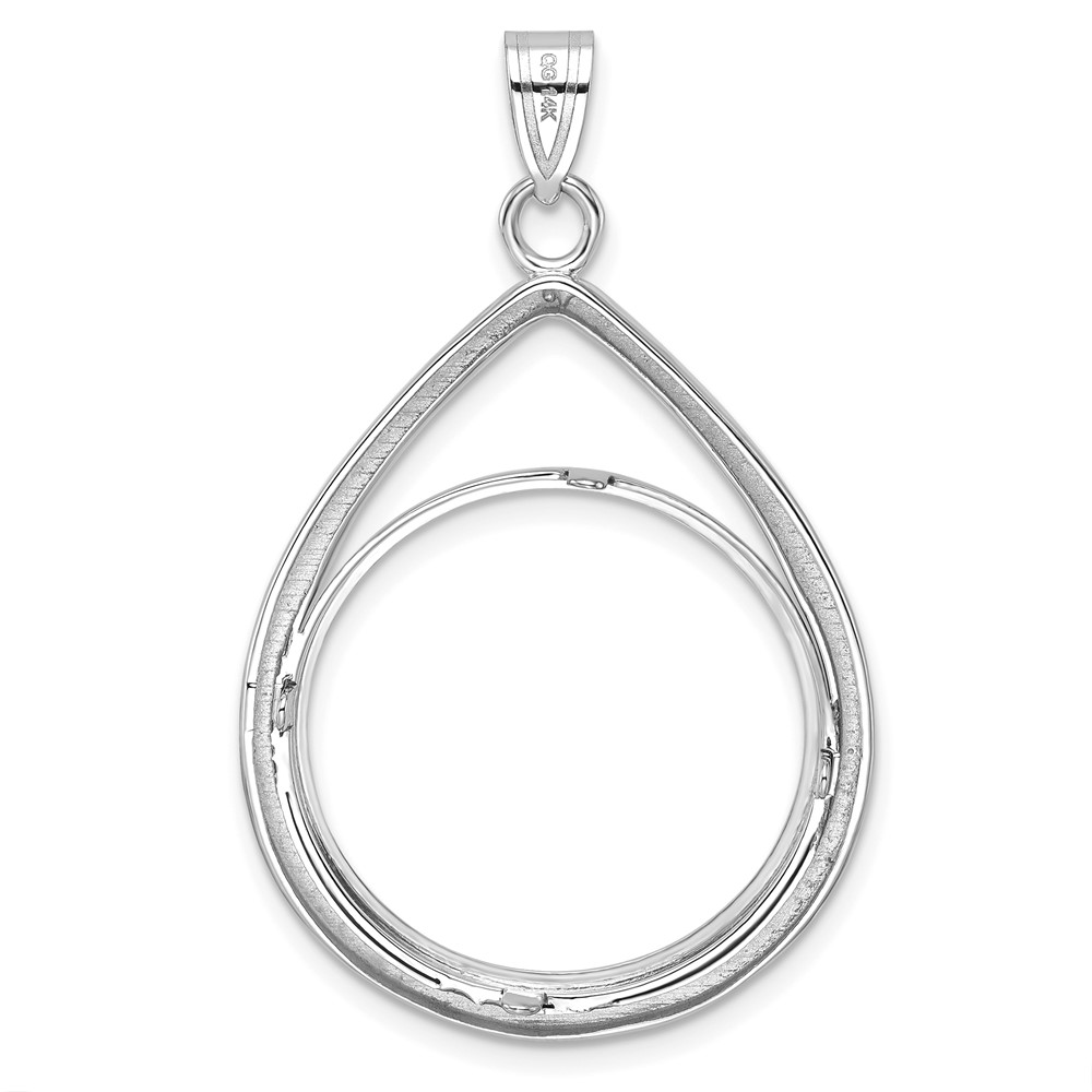 Wideband Distinguished Coin Jewelry 14k White Gold Polished and Diamond-cut Teardrop 22.0mm Prong Coin Bezel Pendant (C8192W/22.0)