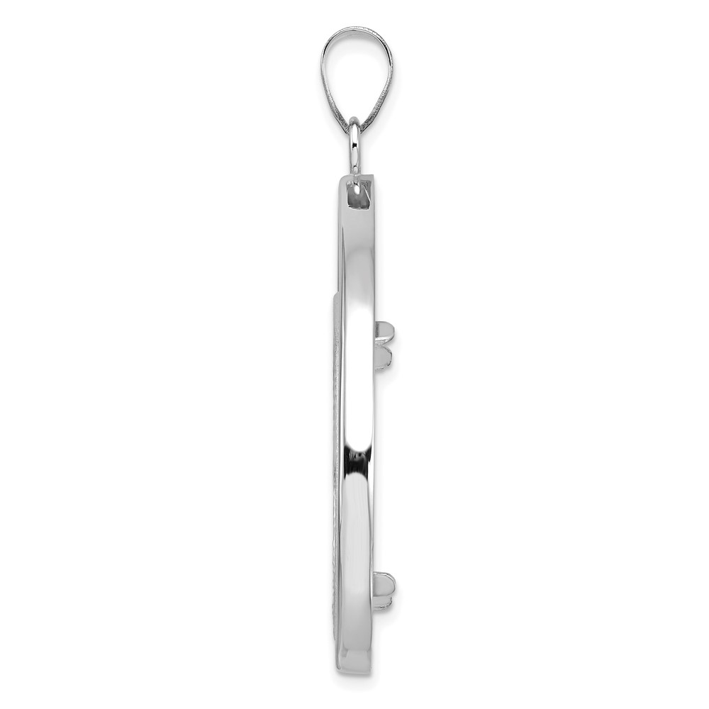 Wideband Distinguished Coin Jewelry 14k White Gold Polished and Diamond-cut Teardrop 27.0mm Prong Coin Bezel Pendant (C8192W/27.0)