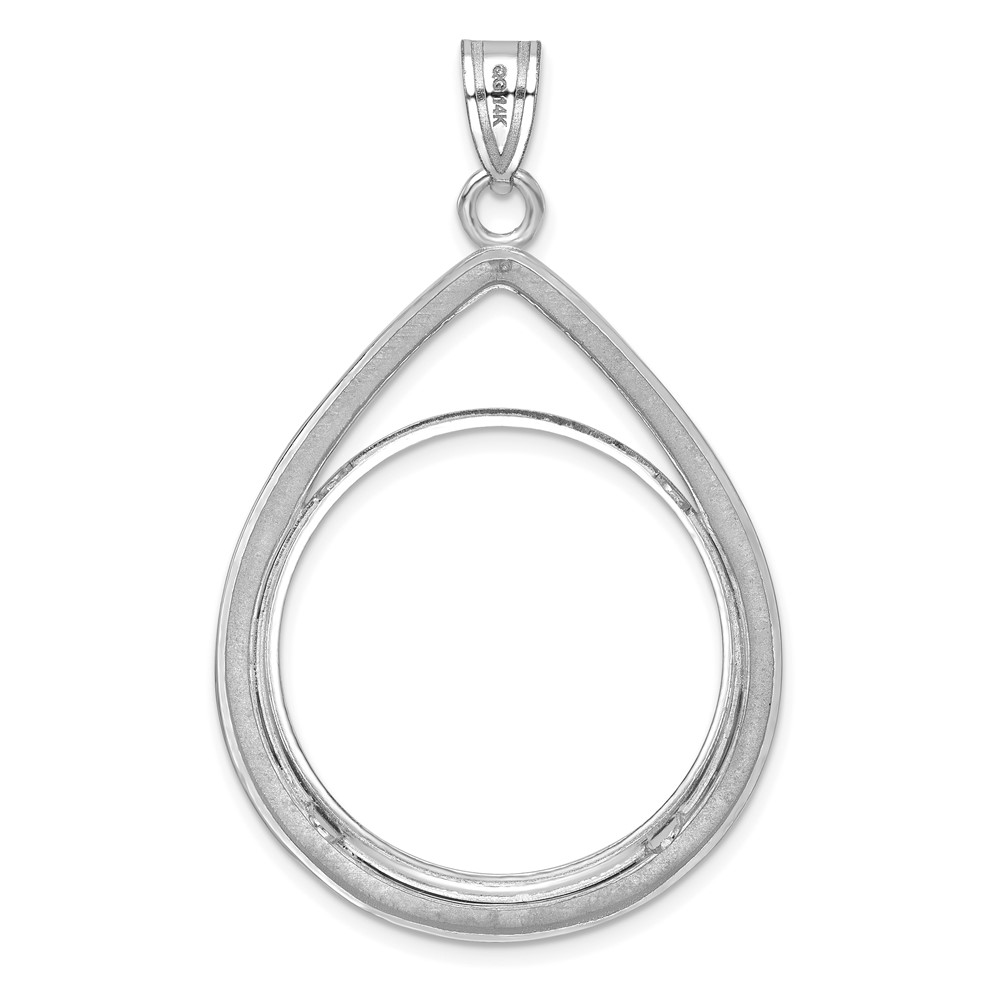 Wideband Distinguished Coin Jewelry 14k White Gold Polished and Diamond-cut Teardrop 27.0mm Prong Coin Bezel Pendant (C8192W/27.0)