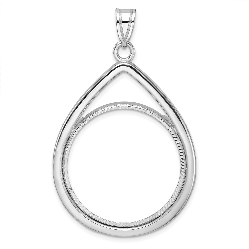 Wideband Distinguished Coin Jewelry 14k White Gold Polished and Diamond-cut Teardrop 27.0mm Prong Coin Bezel Pendant (C8192W/27.0)