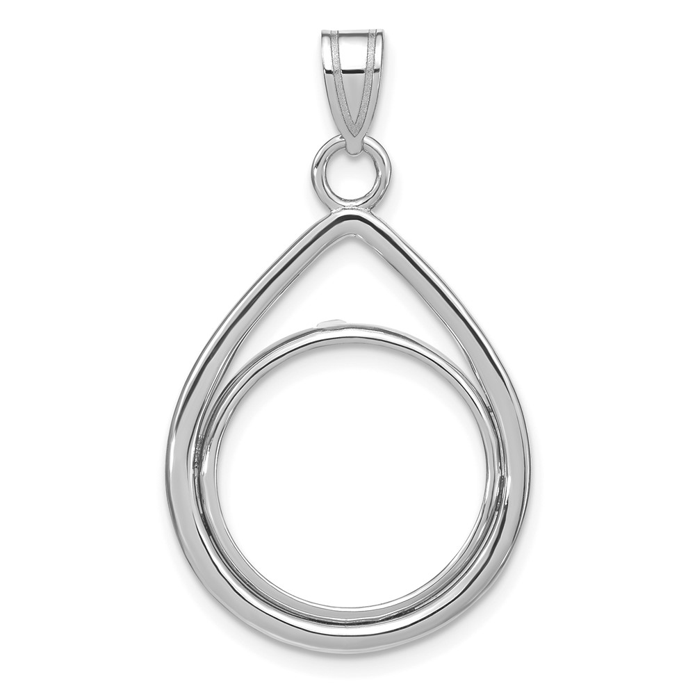 Wideband Distinguished Coin Jewelry 14k White Gold Polished Lightweight Teardrop 16.5mm Prong Coin Bezel Pendant (C8191W/16.5)