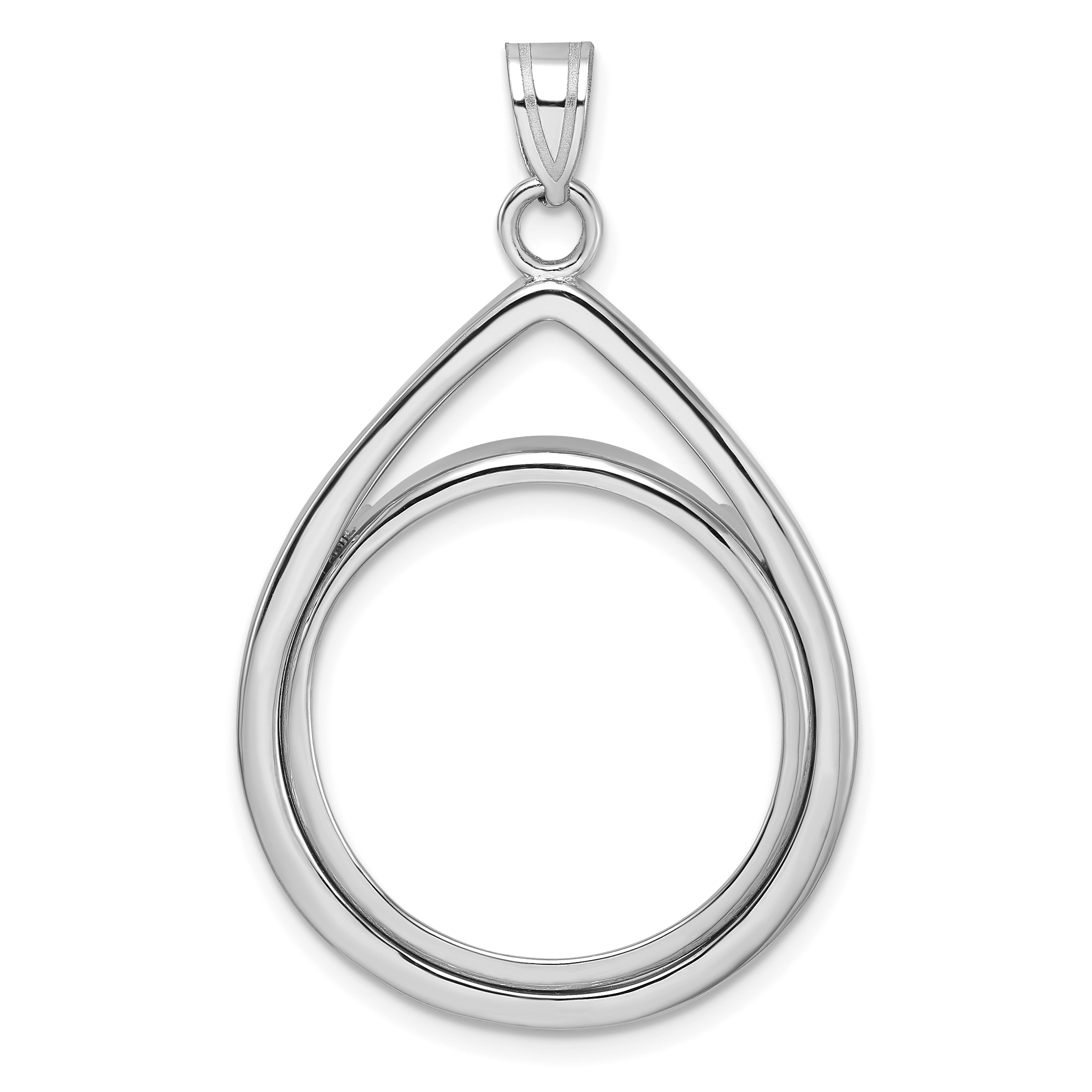 Wideband Distinguished Coin Jewelry 14k White Gold Polished Lightweight Teardrop 22.0mm Prong Coin Bezel Pendant (C8191W/22.0)