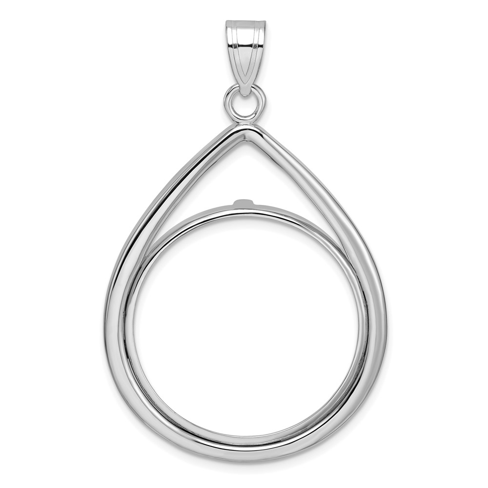 Wideband Distinguished Coin Jewelry 14k White Gold Polished Lightweight Teardrop 27.0mm Prong Coin Bezel Pendant (C8191W/27.0)